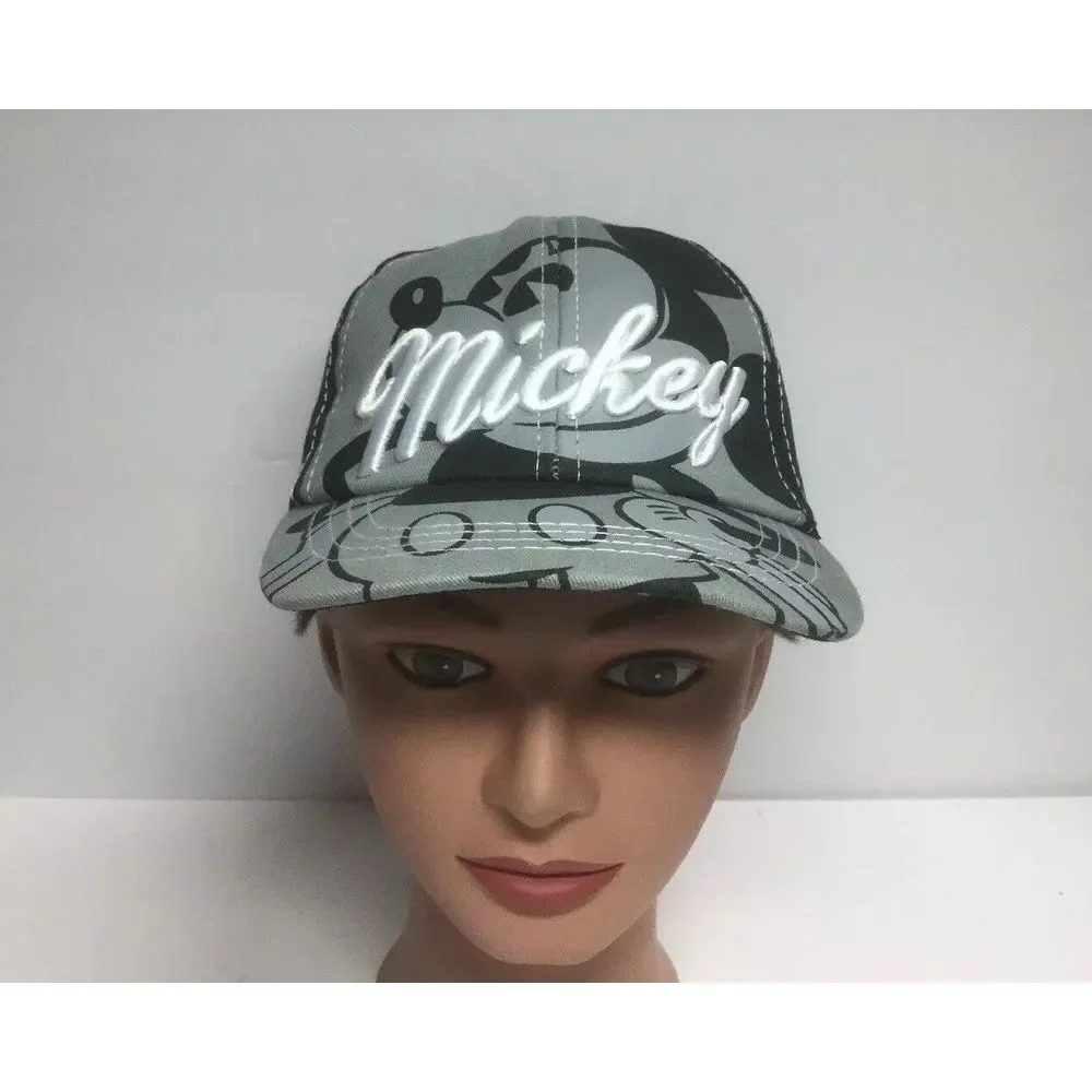 Disney Mickey Mouse SpellOut snapback‎ hat Black Gray Graphic Embroidered Cap